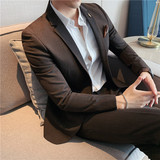 新增咖啡色虚线条纹西装套装男修身西服两件套黑色LJT109/P210，男装西服套装，电商A213