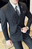 新郎西服套装条纹双排扣西装三件套男休闲结婚礼服SJT6831-P275，男装西服套装，电商A213