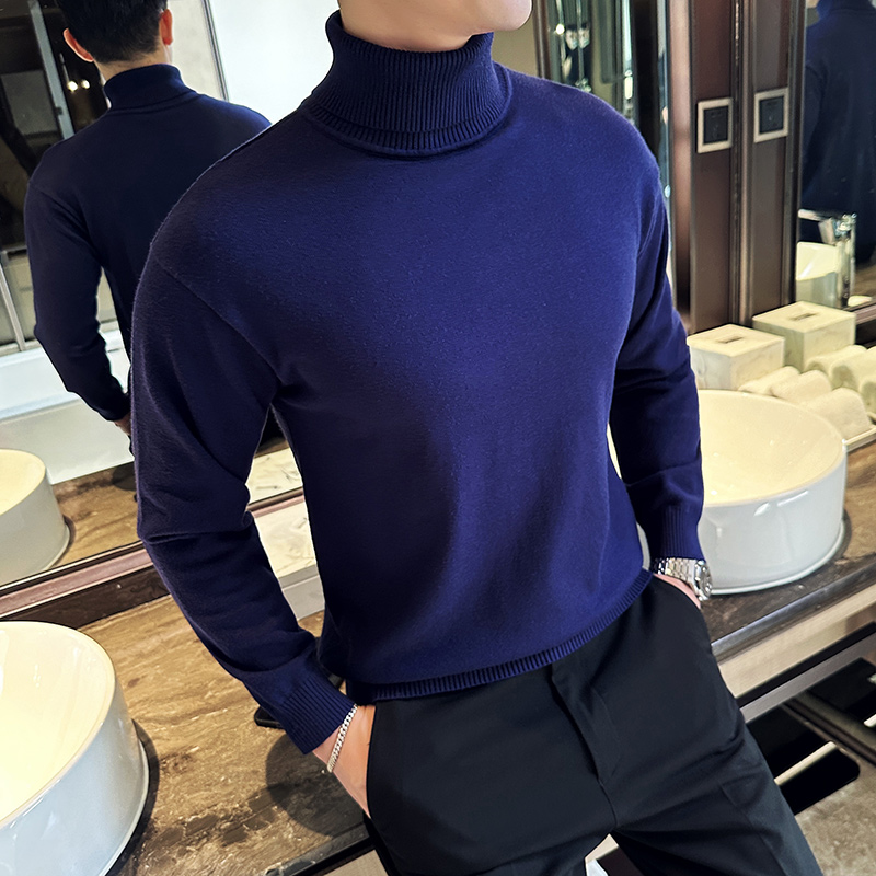 秋冬季翻领针织衫男时尚休闲保暖内搭套头纯色高领毛衣MU275-P47，男装针织衫/毛衣，电商A213