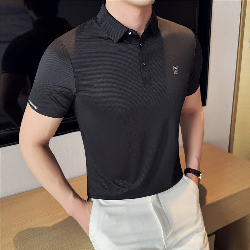 高品质跑量款无痕压胶~弹力polo衫男翻领短袖t恤黑色PL21-P40特图片