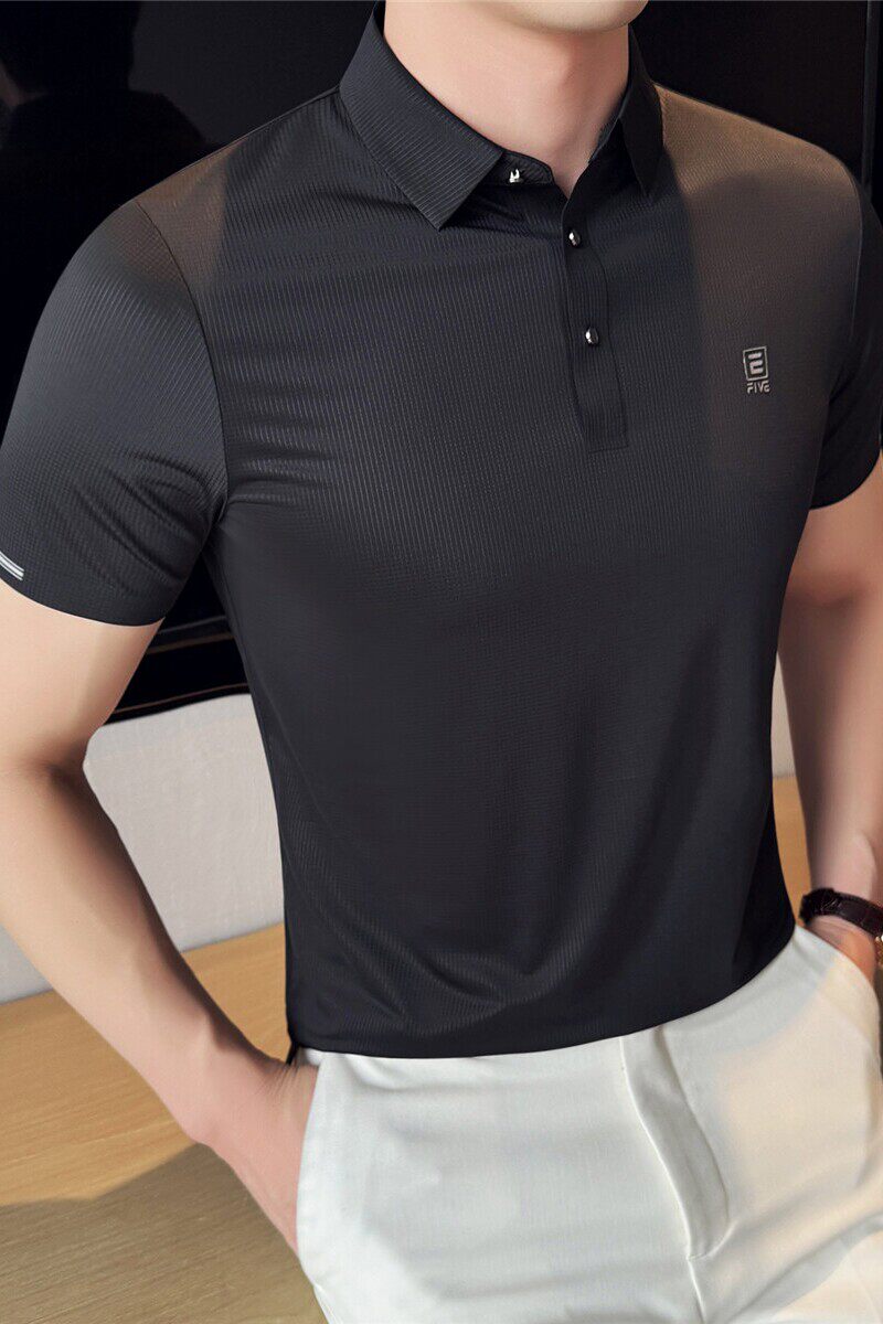 高品质跑量款无痕压胶~弹力polo衫男翻领短袖t恤黑色PL21-P40特图片