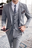 S-7XL主推款-特价跑量-男士西服修身西装三件套浅灰色SJT105-P265，男装西服，电商A213