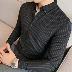 长期做~高品质商务条纹衬衫时尚刺绣衬衣男长袖衬衫质感C8972-P68图片