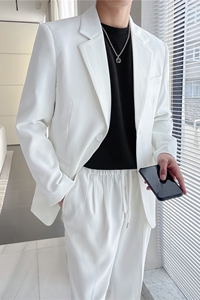高级感西服套装男微阔两粒扣垂感西装两件套白色LJT5507-P235图片