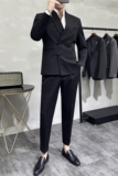 新中式休闲盘扣西服套装青果领宴会西装两件套男黑色LJT953-P243，男装西服套装，电商A213