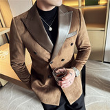 独特条绒定制布~拼皮西服肌理感加厚绒布双排扣西装DX8822-P165，男装西服，电商A213