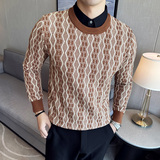 秋冬假两件毛衣时尚条纹提花衬衫领针织背心毛衣咖啡色M9920-P98，男装背心/马甲，电商A213