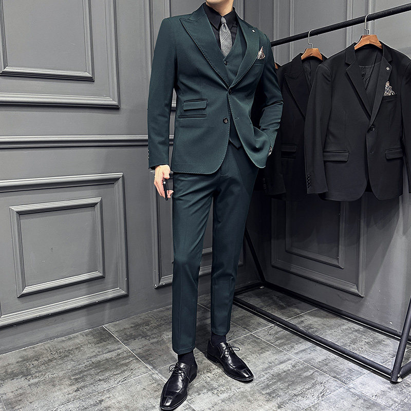 高级感西服套装领口压线戗驳领西装三件套男焦糖色SJT120-P265图片