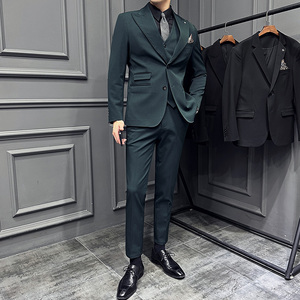 高级感西服套装领口压线戗驳领西装三件套男焦糖色SJT120-P265图片