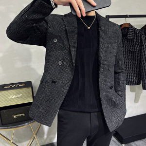 亮晶晶毛呢~质感高档帅气双排扣西服男厚款西装外套DX943-P155图片