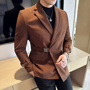 高级感男灯芯绒厚款休闲西服外套条绒西服加厚咖啡色DX937-P155图片