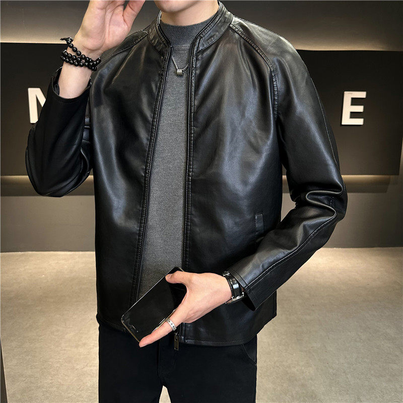 机车皮衣外套男韩版修身帅气百搭立领骑行皮夹克黑色JK6805-P88,男装夹克,电商A213