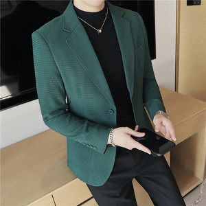 时尚华夫格两粒单排扣帅气西服男质感休闲西装外套绿色DX918-P138图片