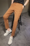 质感男西裤小脚休闲裤弹力西装长裤韩版修身休闲裤焦糖色XK62-P75，男装西服套装，电商A213