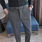 高级感隐形拉伸腰围高品质男士质感华夫格西裤修身长裤XK2083-P75，男装西裤，电商A213