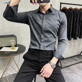 长期做男士刺绣长袖衬衫暗门襟暗扣衬衣修身浅蓝色C2022/P63，男装衬衫，电商A213