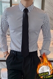 冬季加厚加绒条纹衬衫男士长袖条子衬衫西装打底修身白色JR17-P60，男装T恤，电商A213