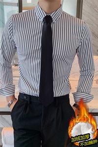冬季加厚加绒条纹衬衫男士长袖条子衬衫西装打底修身白色JR17-P60图片