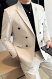 色织质感面料西服套装条纹双排扣西装三件套男SJT6831-P275，男装西服套装，电商A213