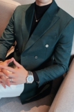 主推款双排扣质感高档帅气西服男休闲西装外套墨绿色DX8801-P138，男装西服套装，电商A213