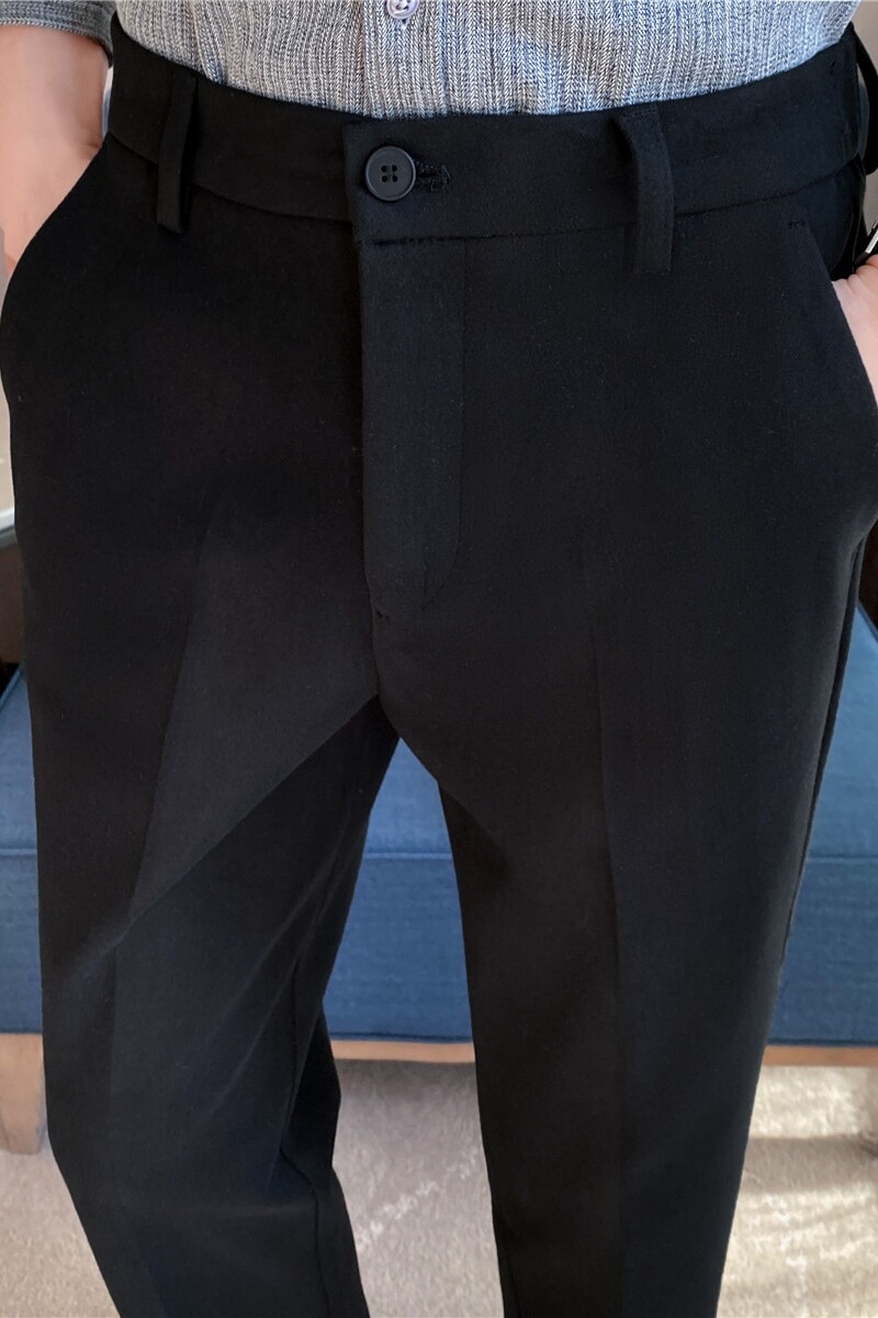 腰部可拉伸磨毛加厚毛呢西裤男商务西裤小脚休闲裤黑色XK209-P68,男装西裤,电商A213
