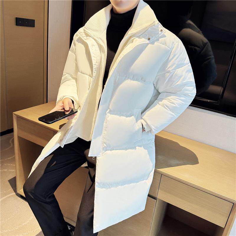 5A三防科技~毛衣拼接假两件加厚中长款棉衣外套潮白色M23062-P223，男装棉衣，电商A213