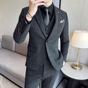 高品质色织布料西服套装男士格子西装三件套男绿色SJT8022-P275,男格子西装穿搭图片