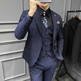 高级感色织面料西服套装条纹一粒扣戗驳领西装三件套SJT8015-P275，男装西服套装，电商A213