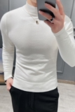 秋冬纯色半高领打底毛衣男针织套头毛衣修身针织衫白色MK818-P47，男装T恤，电商A213