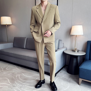 英伦高级感西服套装男微阔垂感西装两件套卡其色LJT958-P235图片