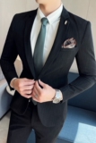 新增咖啡色虚线条纹西装套装男修身西服两件套黑色LJT109/P210，男装西服套装，电商A213