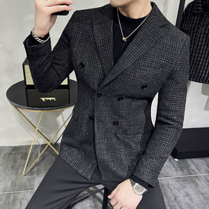 亮晶晶毛呢~质感高档帅气双排扣西服男厚款西装外套DX943-P155图片