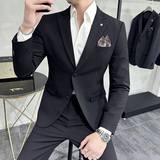 男士薄款戗驳领两粒扣单排扣双开叉西装两件套藏青色LJT505-P210，男装西服套装，电商A213