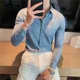 长期做男士刺绣长袖衬衫暗门襟暗扣衬衣修身深灰色C2022/P63，男装衬衫，电商A213
