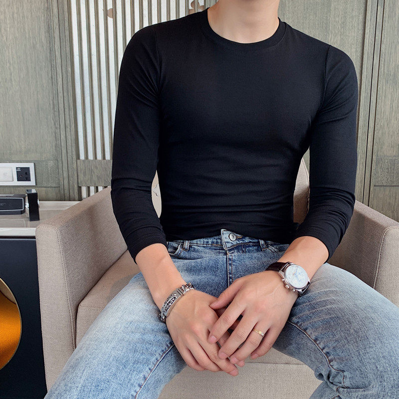 黑色打底衫男士长袖t恤纯棉紧身修身内搭秋衣秋冬CT01-P35，男装T恤，电商A213