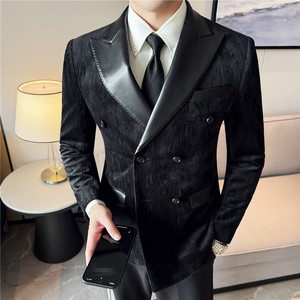 独特条绒定制布~拼皮西服肌理感加厚绒布双排扣西装DX8822-P165图片