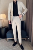 质感休闲西服套装修身男装高级感西装两件套米白色LJT6118-P215，男装西服套装，电商A213