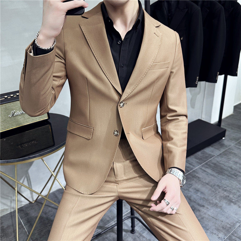 高级感西装两件套男西服套装商务休闲质感卡其色LJT-5-P230图片