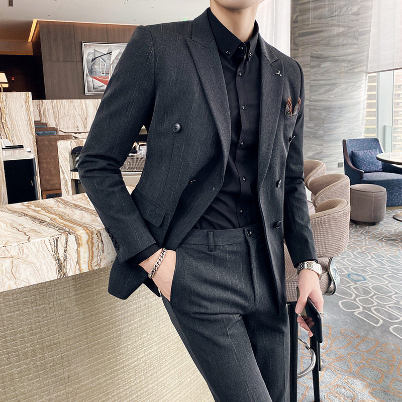 长期做时尚双排扣西服外套男修身正装职业西装两件套LJT302/P225,男装西服套装,电商A213
