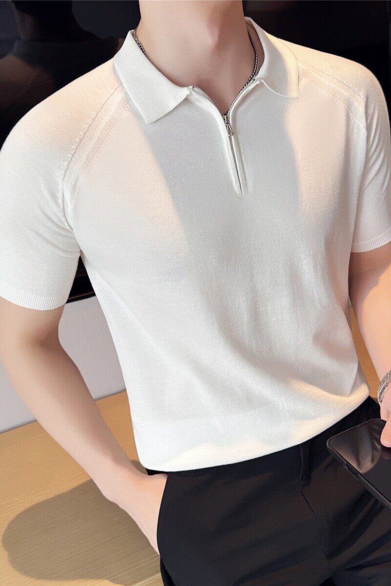 【天丝莱赛尔】升级款版型冰丝薄款半拉链针织短袖POLO衫T30-P67,男装Polo衫,电商A213