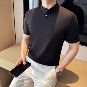 防UV亨利领Polo衫冰感透气锦棉轻软亲肤男短袖T恤墨绿色T7865-P50图片