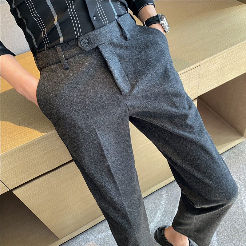 高级感腰部可拉伸加厚毛呢西裤男商务西裤小脚休闲裤XK208-P68图片