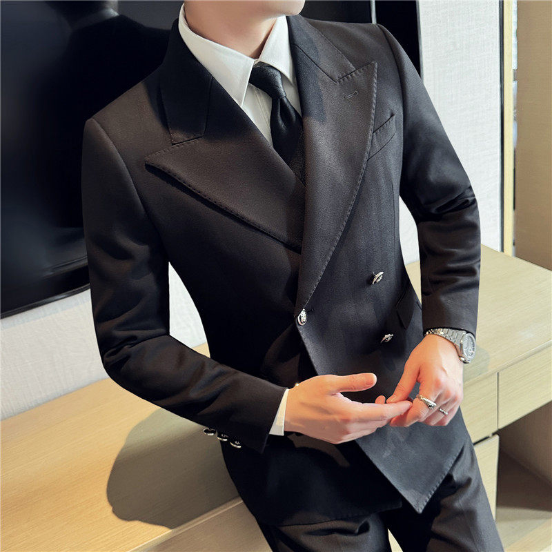 重磅加厚~布雷泽西服外套男双排扣大戗驳领西装蓝色DX705-P193,男装西服,电商A213