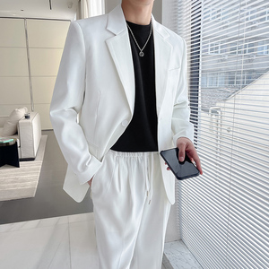 高级感西服套装男微阔两粒扣垂感西装两件套白色LJT5507-P235图片