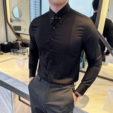 领口金属装饰设计感男长袖礼服衬衫男时尚褶皱条纹衬衣C3005-P73，男装衬衫，电商A213