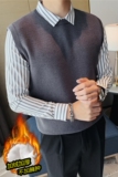 加厚加绒~时尚假两件条纹拼接衬衫领针织背心男毛衣JR6801-P98，男装背心/马甲，电商A213