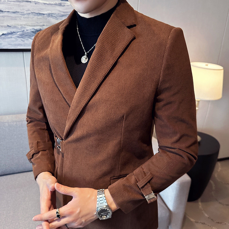 高级感男灯芯绒厚款休闲西服外套条绒西服加厚咖啡色DX937-P155,男装西服,电商A213