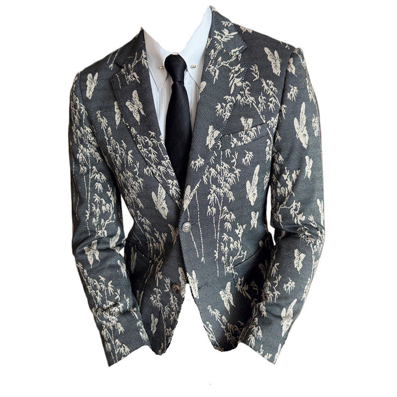 高级感秋装花西装外套男西服商务休闲质感印花西装DX8036-P155，男装西服套装，电商A213
