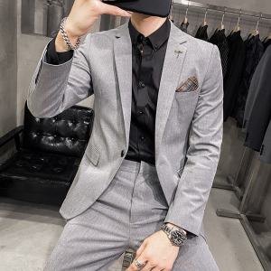 S-7XL主推特价款男士纯色西服套装修身西装中灰色LJT105/P210图片