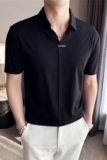 夏季高弹性感V领短袖POLO衫男士高级感冰丝无痕翻领T恤T2411-P63，男装T恤，电商A213
